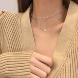 Double Layer Butterfly Crystal Pendant Necklace for Women