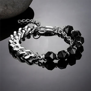 Faceted Agate Beads Bracelets Stainless Steel Chain Jewelry