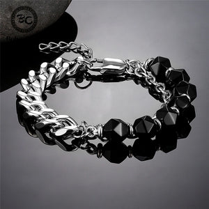Faceted Agate Beads Bracelets Stainless Steel Chain Jewelry