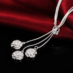 925 Sterling Silver Rose Flower Necklace for Women Party Christmas