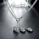 925 Sterling Silver Rose Flower Necklace for Women Party Christmas