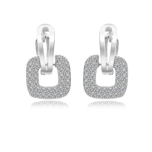 S925 Sterling Silver 20MM Square Zircon Earrings - Rose/Silver