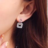 S925 Sterling Silver 20MM Square Zircon Earrings - Rose/Silver