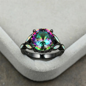 Colorful Round Fire Opal Engagement Ring Vintage Wedding Rings for Women