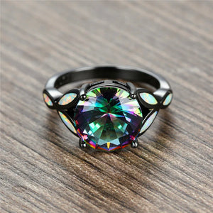 Colorful Round Fire Opal Engagement Ring Vintage Wedding Rings for Women