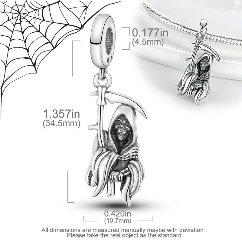 925 Silver Witch Skull Charm Bracelet Bead Halloween Jewelry