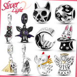 925 Silver Witch Skull Charm Bracelet Bead Halloween Jewelry
