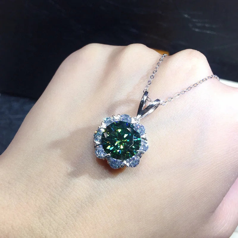 Lab Green Moissanite Pendant 925 Silver Wedding Necklace