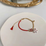 Fox Charm Flower Bangle Bracelet for Women, Red Animal Jewelry Gift