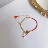 Fox Charm Flower Bangle Bracelet for Women, Red Animal Jewelry Gift