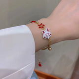 Fox Charm Flower Bangle Bracelet for Women, Red Animal Jewelry Gift