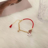 Fox Charm Flower Bangle Bracelet for Women, Red Animal Jewelry Gift
