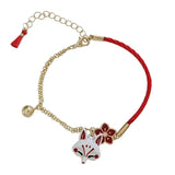 Fox Charm Flower Bangle Bracelet for Women, Red Animal Jewelry Gift