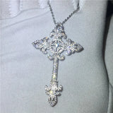 Flower Cross Pendant AAAAA cz Silver Statement Cross Pendant necalace