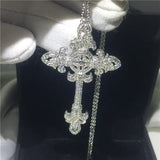 Flower Cross Pendant AAAAA cz Silver Statement Cross Pendant necalace