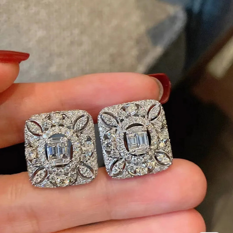 925 Sterling Silver Flower Diamond Stud Earrings for Women