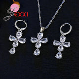 925 Silver CZ Charm Flower Pendant Set