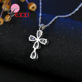 925 Silver CZ Charm Flower Pendant Set