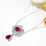 Flower Ruby Diamond cz Pendant 925 Sterling Silver Wedding Necklace
