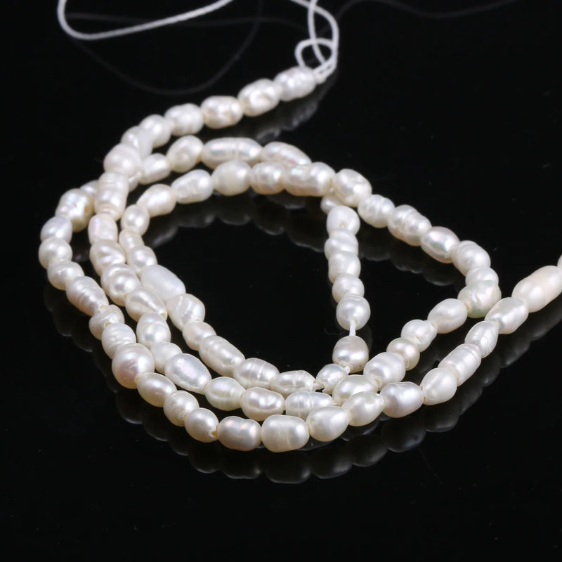 Freshwater Cultured Pearl Beads Rice Shape Natural Pearls 3-4mm