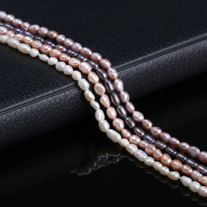 Freshwater Cultured Pearl Beads Rice Shape Natural Pearls 3-4mm