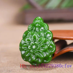 Green Jade Flower Pendant Chinese Necklace Natural