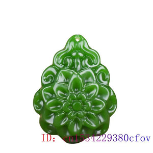 Green Jade Flower Pendant Chinese Necklace Natural