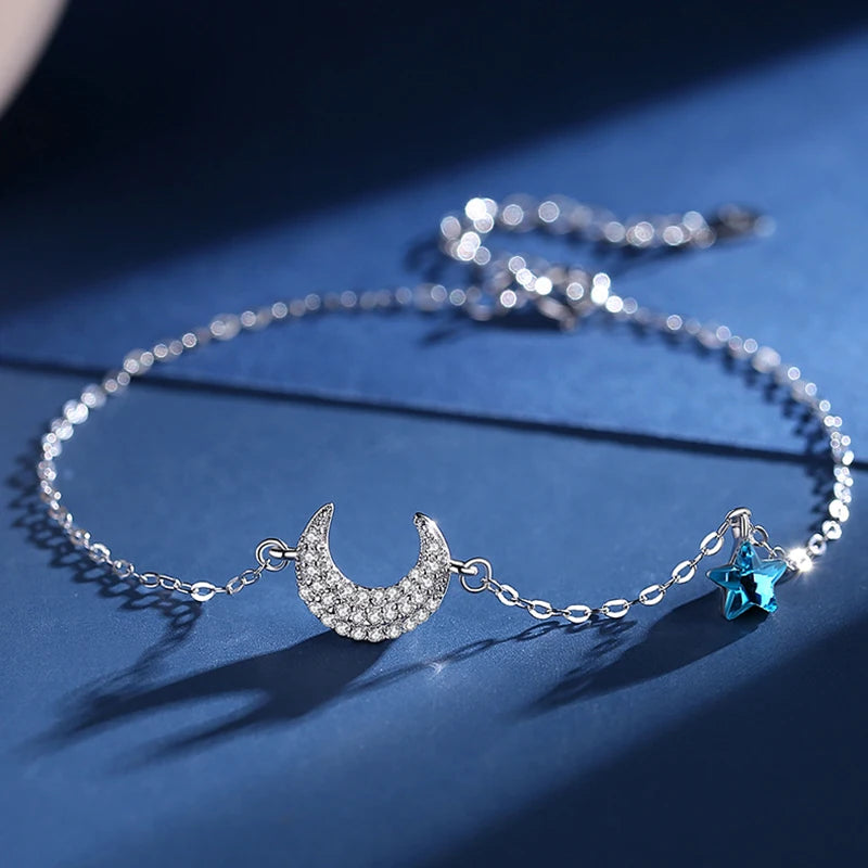 Sterling Silver Star Moon Bracelet Gift for Girlfriend