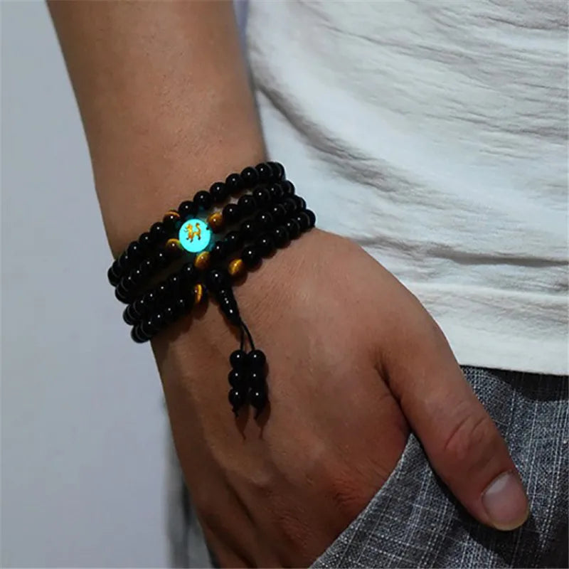 Glowing Dark Moon Dragon Bracelet 108 Beads Buddha Strand Bracelets Bangles