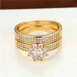 Zircon Wedding Ring Set Girl Crystal Snowflake Double Rings For Women
