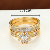 Zircon Wedding Ring Set Girl Crystal Snowflake Double Rings For Women