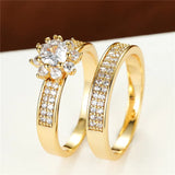 Zircon Wedding Ring Set Girl Crystal Snowflake Double Rings For Women