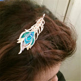 Peacock Feather Enamel Hair Clip Wedding Accessories