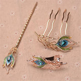 Peacock Feather Enamel Hair Clip Wedding Accessories