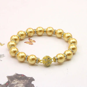 Golden Pearl Bracelet for Women 10mm Shell Beads Magnet Buckle Gift Jewelry
