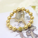 Golden Pearl Bracelet for Women 10mm Shell Beads Magnet Buckle Gift Jewelry