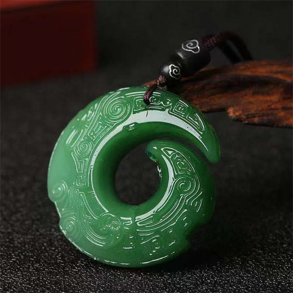 Vintage Jade Dragon Pendant Lucky Necklace for Men Women