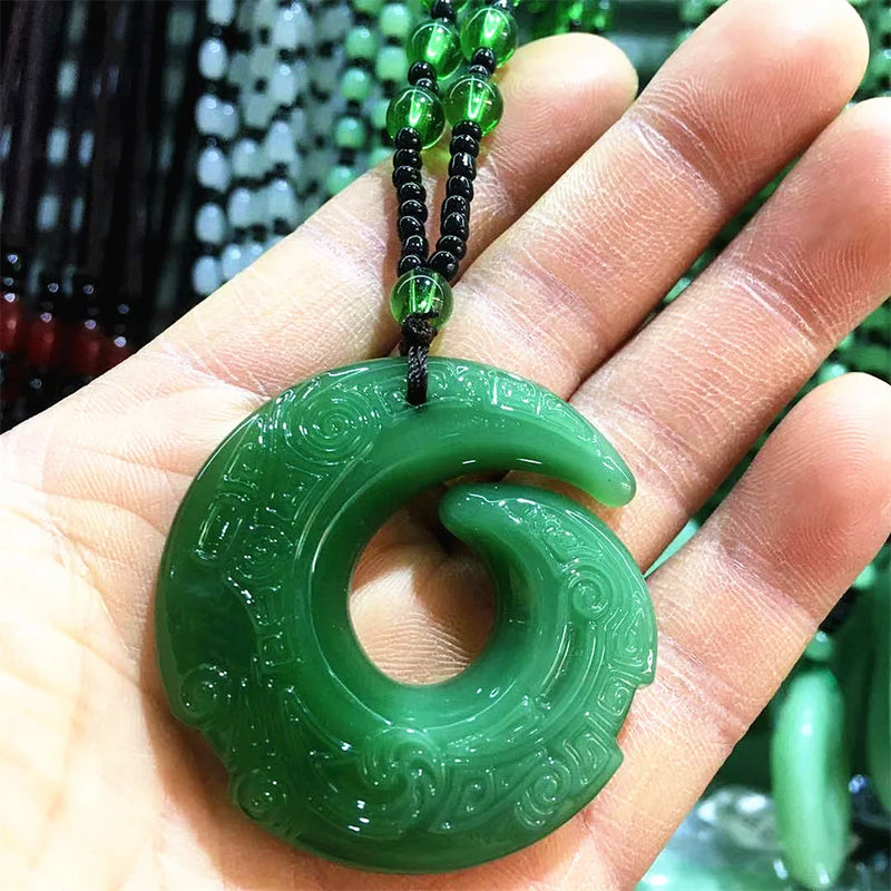Vintage Jade Dragon Pendant Lucky Necklace for Men Women