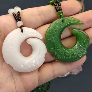 Vintage Jade Dragon Pendant Lucky Necklace for Men Women