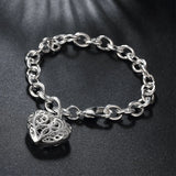 925 Silver Heart Bracelet for Women with Charm Pendants
