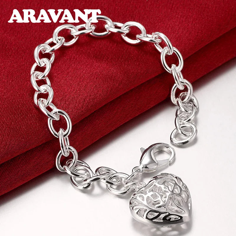 925 Silver Heart Bracelet for Women with Charm Pendants