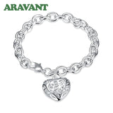 925 Silver Heart Bracelet for Women with Charm Pendants