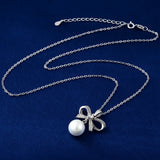 925 Silver Bowknot Necklace Pearl Pendant Wedding Jewelry