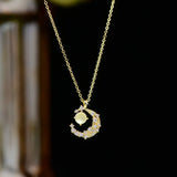 Vintage Crystal Moon Necklace 14k Real Collar Jewelry