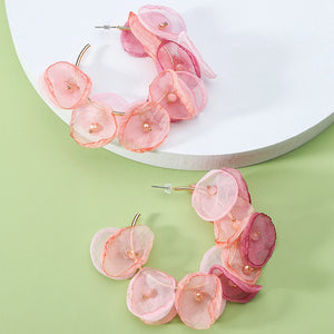 Fairy Charm Lace Rose Petal Pearl Hoop Earrings