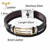 Heart Charm Leather Bracelets Stainless Steel Love Cuff Bangles