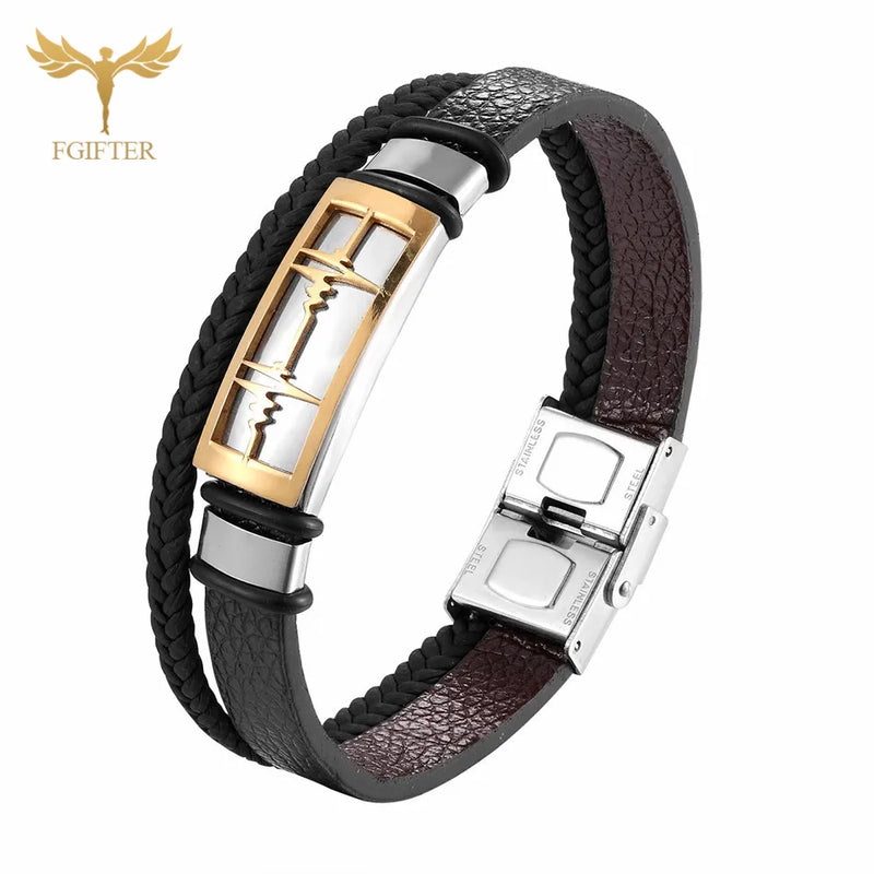 Heart Charm Leather Bracelets Stainless Steel Love Cuff Bangles