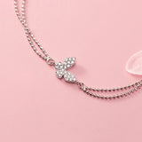 925 Silver Zircon Butterfly Bracelet Two Layers Women Friendship