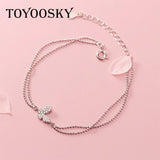 925 Silver Zircon Butterfly Bracelet Two Layers Women Friendship