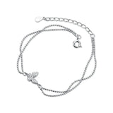 925 Silver Zircon Butterfly Bracelet Two Layers Women Friendship